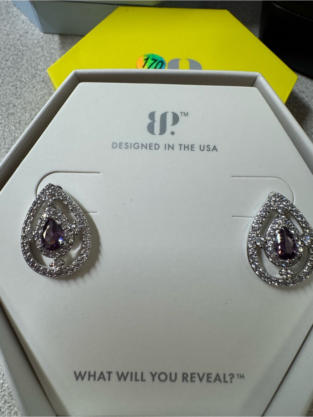 Teardrop Purple Crystal Drop Stud Earrings - Designed in the USA